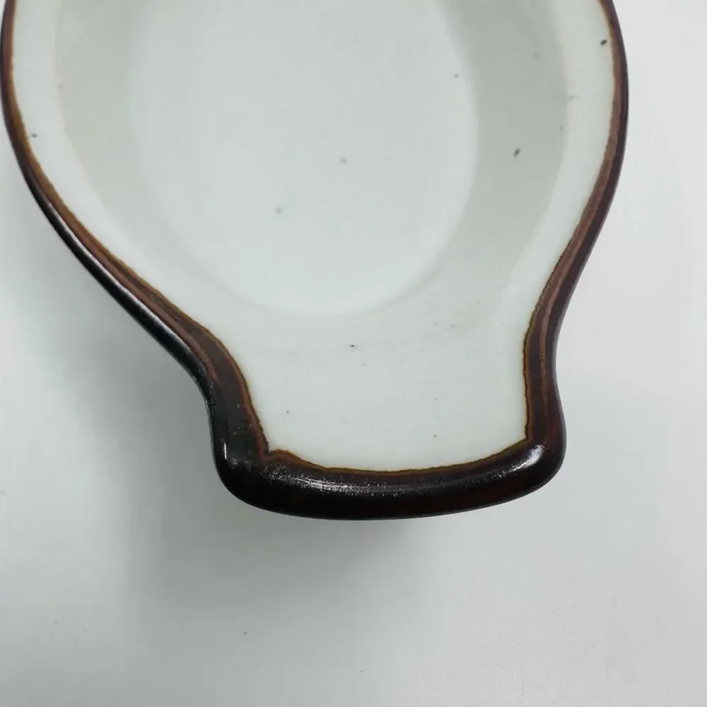 Stoneware 11 Pc Mug Au Gratin Dish Set Cream Brown Speckled VTG Organic Modern